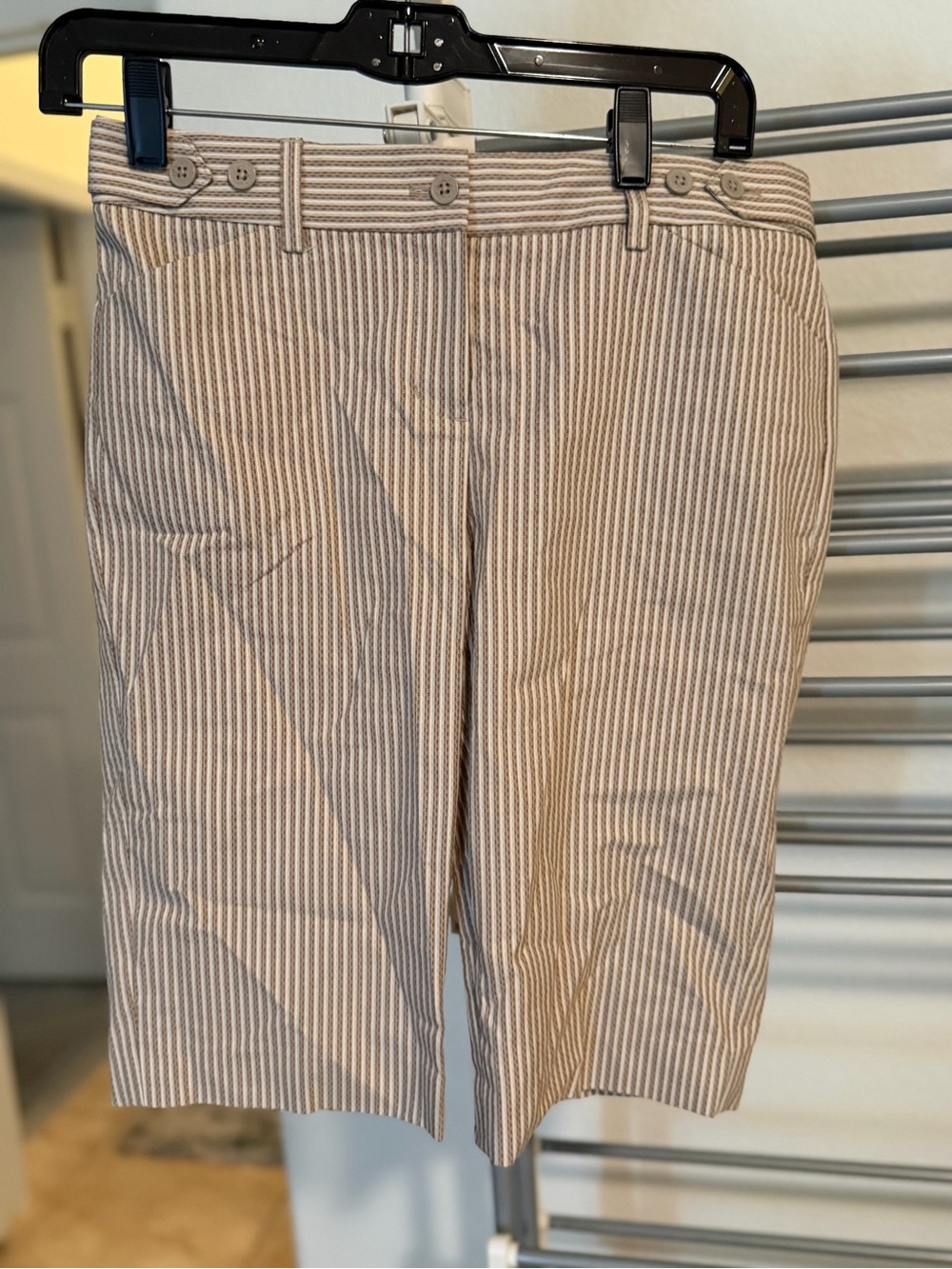 Express Editor Striped Shorts in Beige and White
